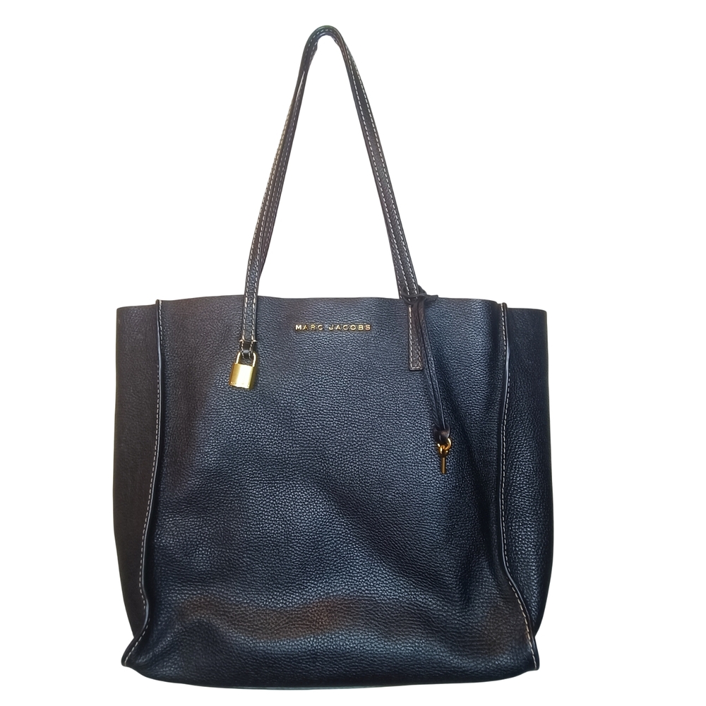 Marc Jacobs The Grind East/West Black Leather Oxblood Interior Tote Bag